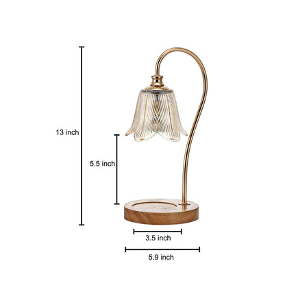Elegant Floral Glass Desk Lamp with Cup-Holder Base for Reading or Decor